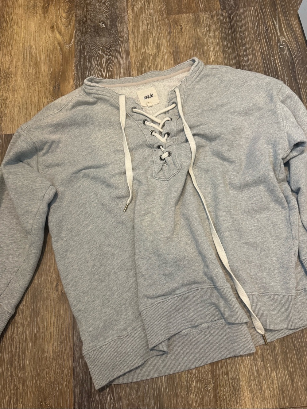 Aerie Women's Lace-Up Gray Pullover Sweatshirt